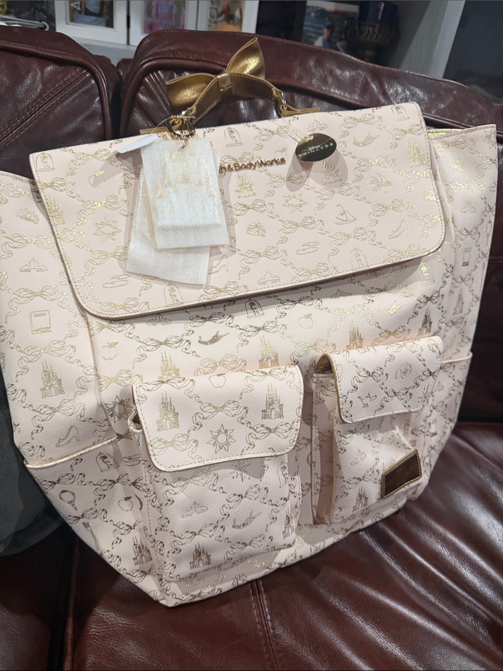 New Bath & Body Works Pale Pink Backpack Tote with Gold Accents